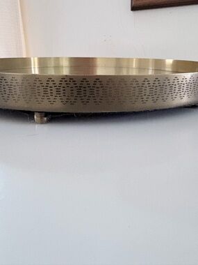 Brass-Tone Decorative Serving Tray - Gold